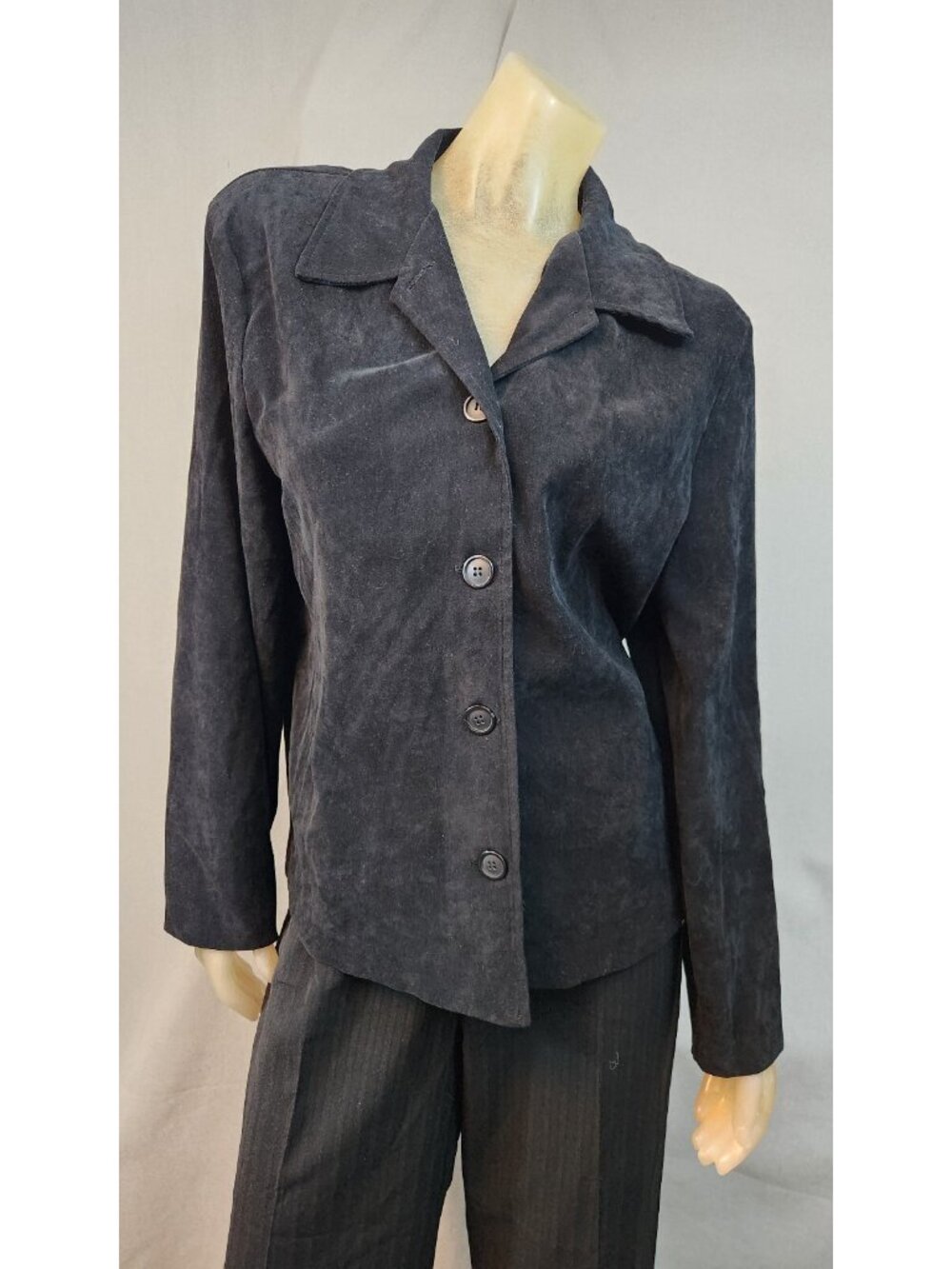 Vintage Briggs Solid Black Long Slv 5 Button Blazer Jacket Top WOMENS MEDIUM USA - Picture 1 of 6